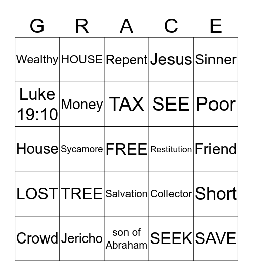 Zacchaeus Bingo Card