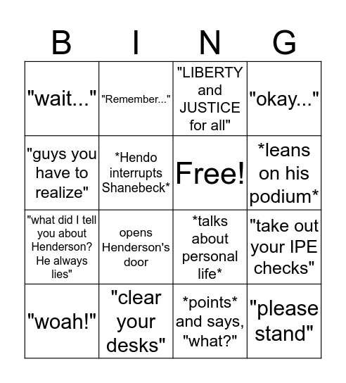 Shanebeck Bingo Card