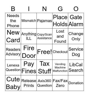 Front Desk Bingo Card