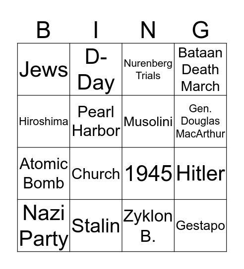 World War II Bingo Card