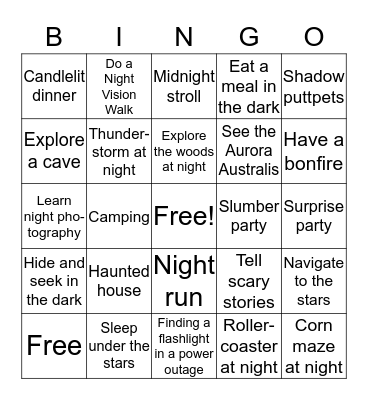 Night Bingo Card