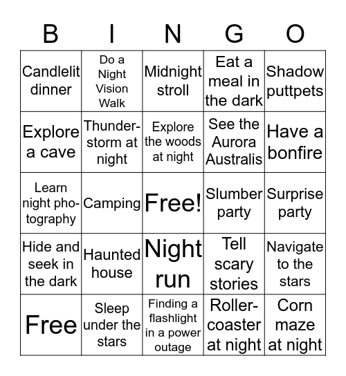 Night Bingo Card