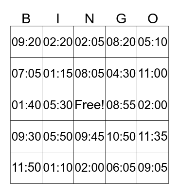 Telling Time Bingo! Bingo Card