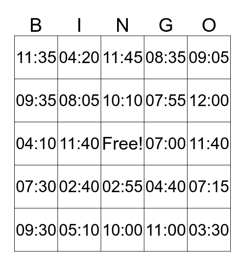 Telling Time Bingo! Bingo Card