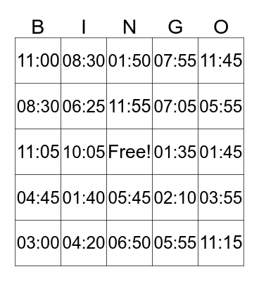Telling Time Bingo! Bingo Card