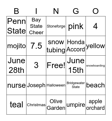 Untitled Bingo Card