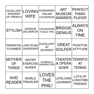 NANNY'S BIRTHDAY BINGO Card