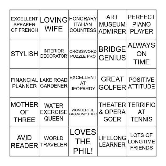 NANNY'S BIRTHDAY BINGO Card