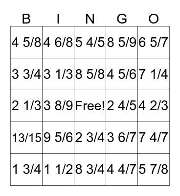 Fraction Bingo! Bingo Card