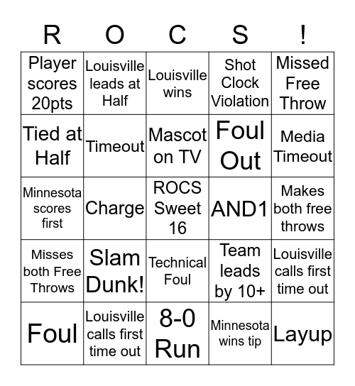 ROCS Sweet 16: Minnesota vs Louisville Bingo Card