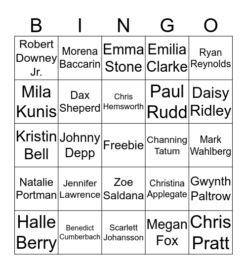 Sexy People Bingo Card