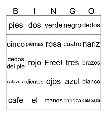 spanish reveiw bingo Card