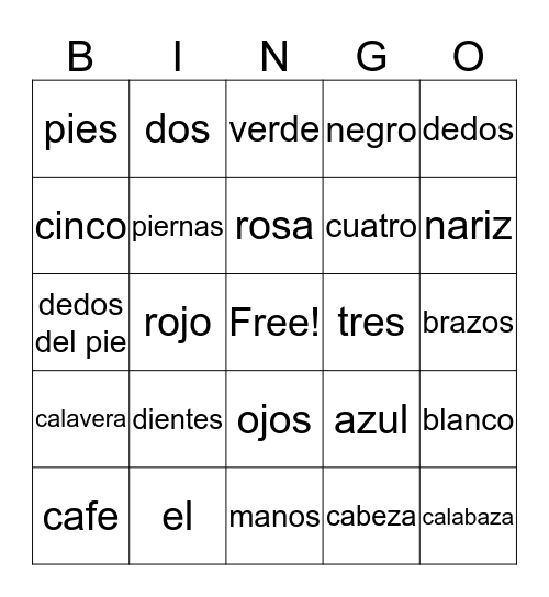 spanish reveiw bingo Card