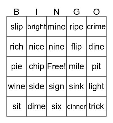 Long and short I Bingo Card