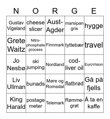 Daughters of Norway RGJ #53 Bingo Card