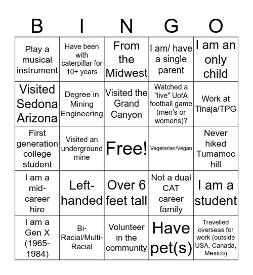 Diversity Bingo Card