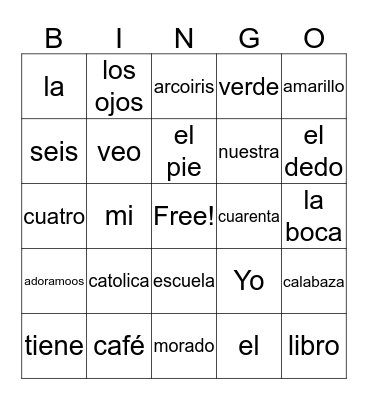 Spanish Bingo Card