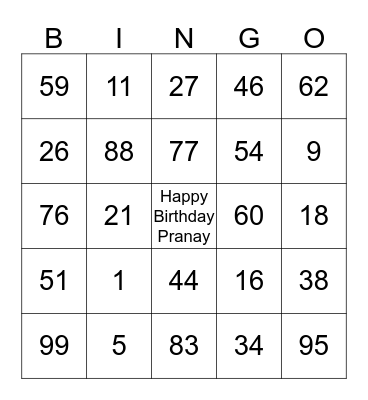 Happy Birthday  Bingo Card