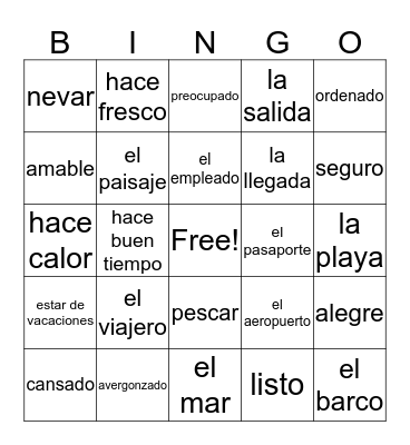 Las Vacaciones Bingo Card