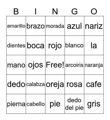 Spanish Bingo Card