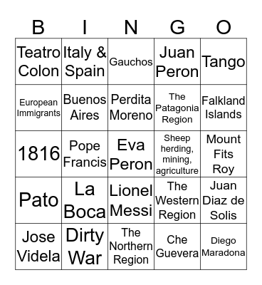 Argentina Bingo Card