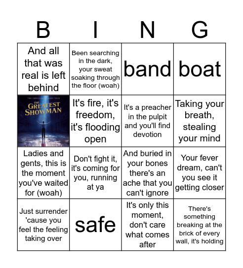 The Greatest Show Bingo Card