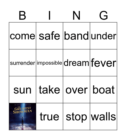 The Greatest Show Bingo Card