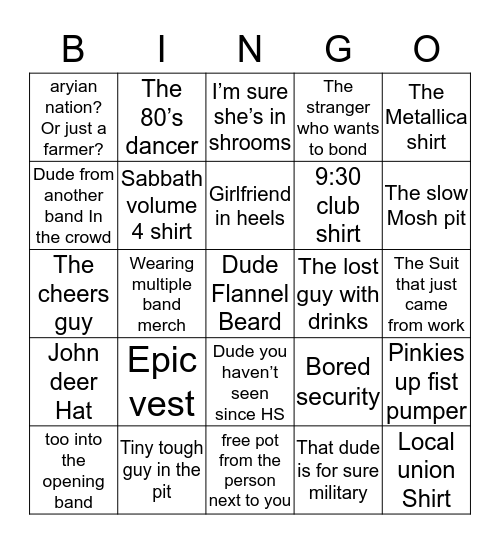Stoner Rock show BINGO Card