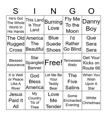 Musical Bingo  Bingo Card