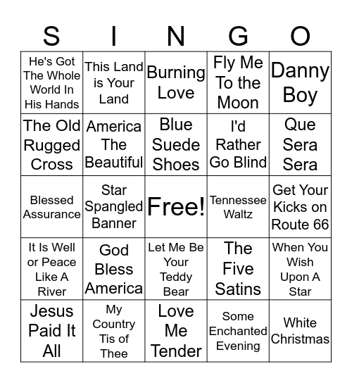 Musical Bingo  Bingo Card