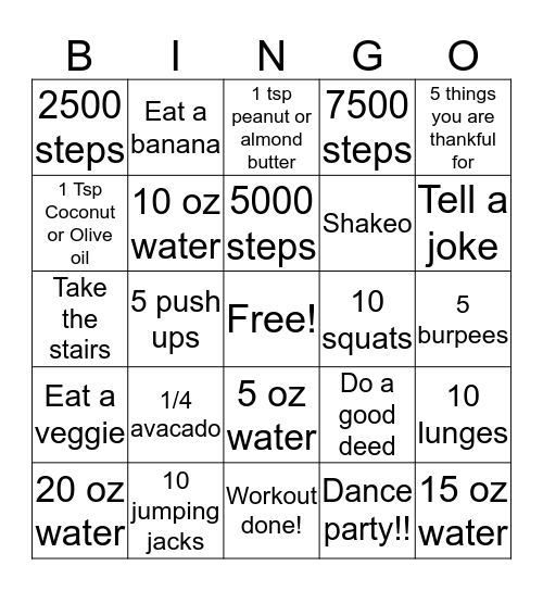 Moxie Hump Day Bingo Card