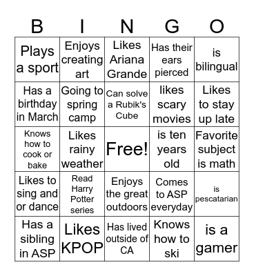 Get to Know You Bingo Card