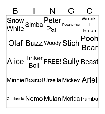 Disney Bingo! Bingo Card