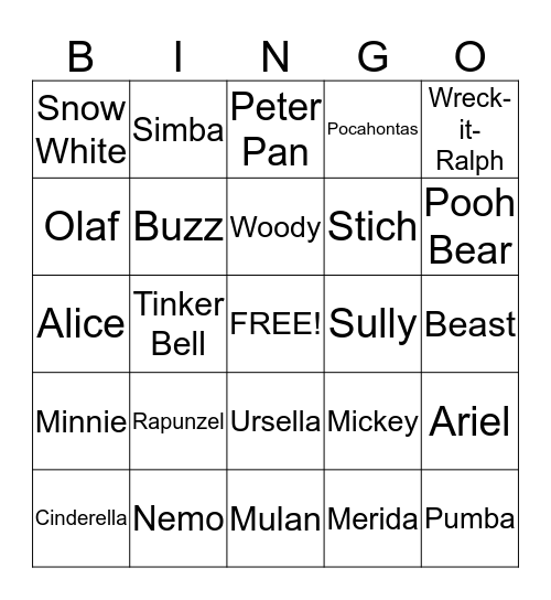 Disney Bingo! Bingo Card