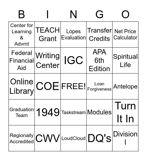 LOPE BINGO Card