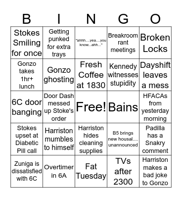 The Usual 6th Floor BINGO Card