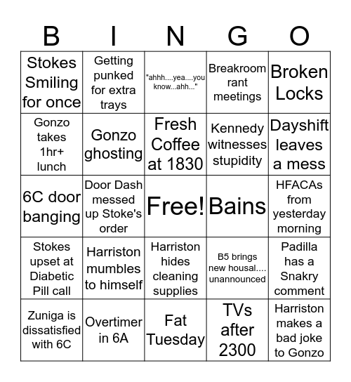 The Usual 6th Floor BINGO Card
