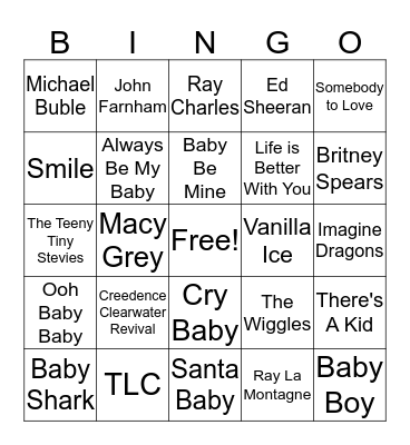 Baby Song Bingo Card