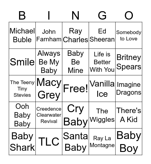 Baby Song Bingo Card