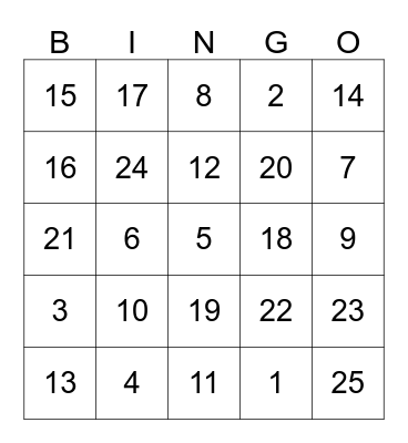 Number Bingo Card