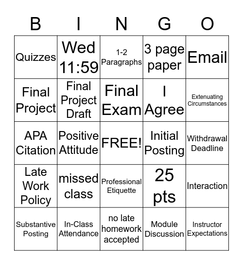 Human Resource Management Bingo Card
