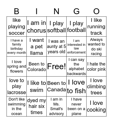 Advisory Bingo Card