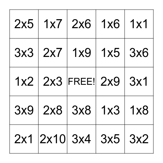 Math Bingo: Multiplication 1s, 2s, 3s Bingo Card