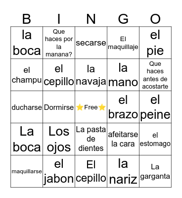 Spanish Bingo Card