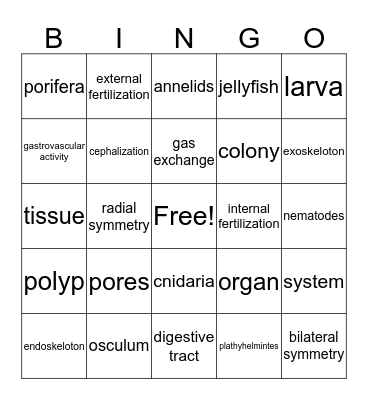 Animal Bingo Card