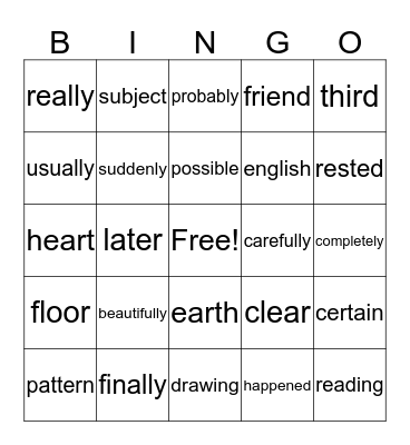 4.3 Vocabulary Words Bingo Card