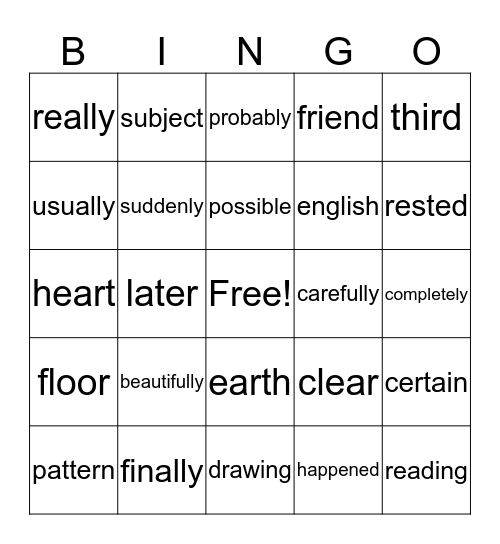 4.3 Vocabulary Words Bingo Card