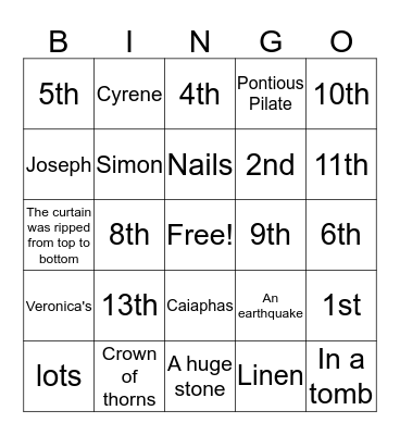 Stations of the Cross Bingo Card