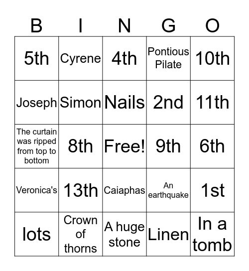 Stations of the Cross Bingo Card