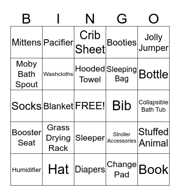 Baby Shower Bingo Card